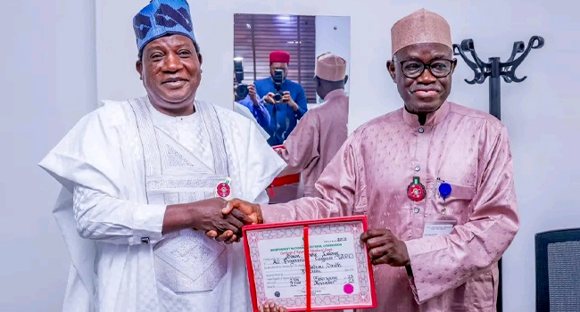 Former Plateau State Governor Simon Lalong Receives Certificate of Return as Senator-Elect