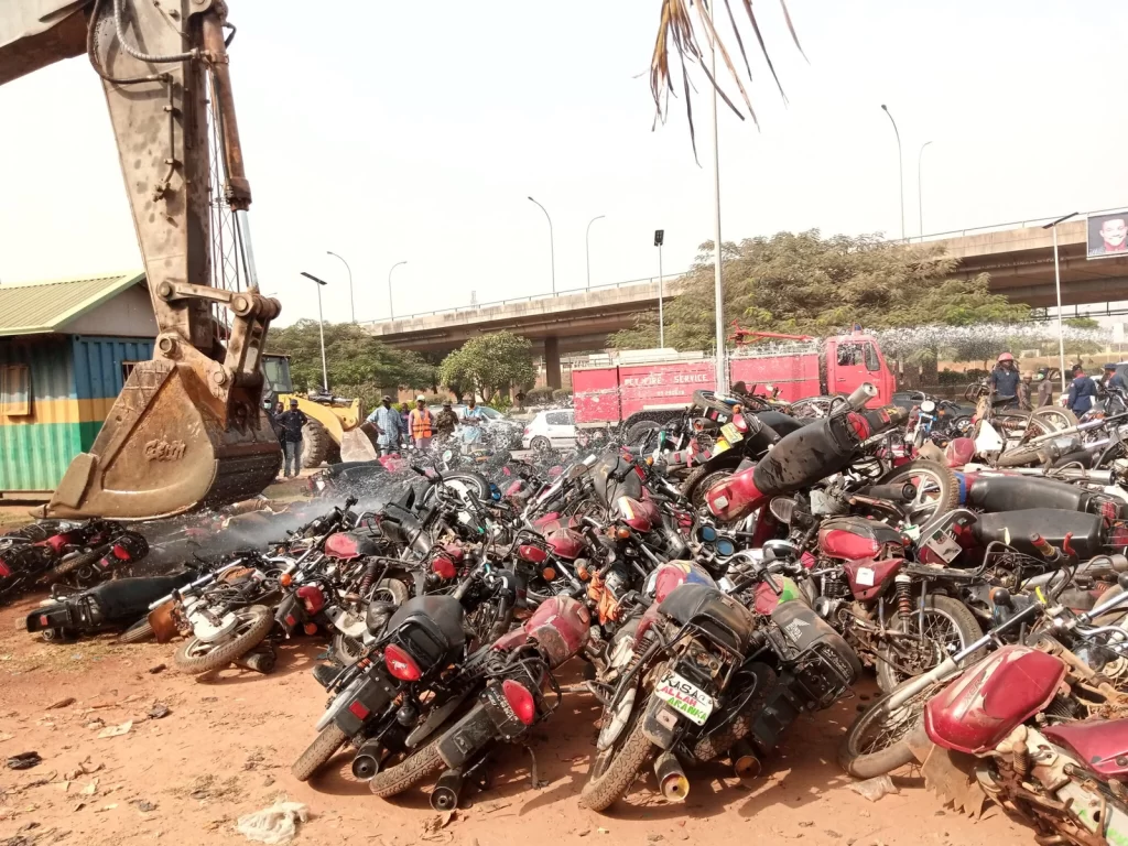FCTA Crushes 639 Illegal Motorcycles in Abuja Crackdown